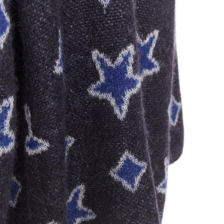 SAINT LAURENT Hedi Slimane 2016 super kid mohair navy star intarsia cardigan XS