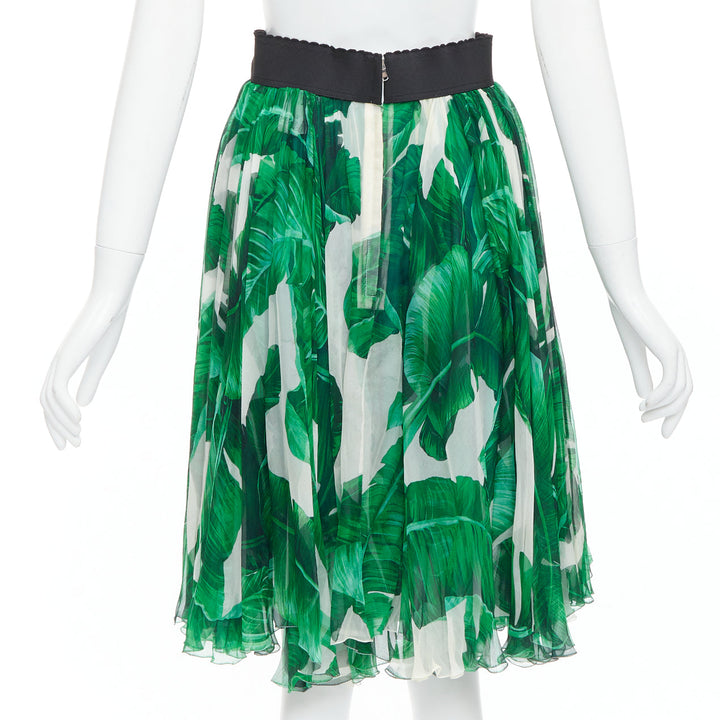 DOLCE GABBANA green tropical leaf print silk chiffon skirt IT36 XXS
