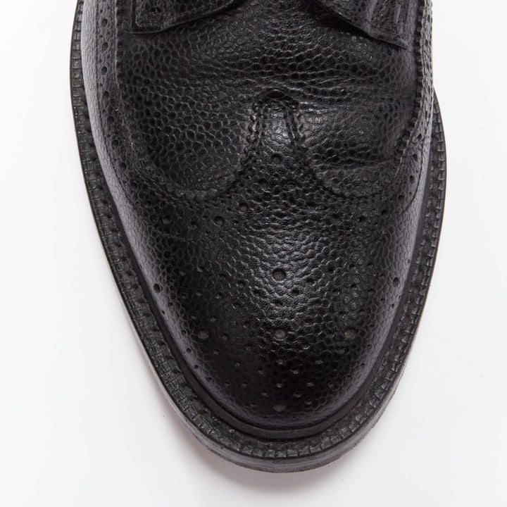 THOM BROWNE black grained leather perforated oxford brogue shoes EU42.5