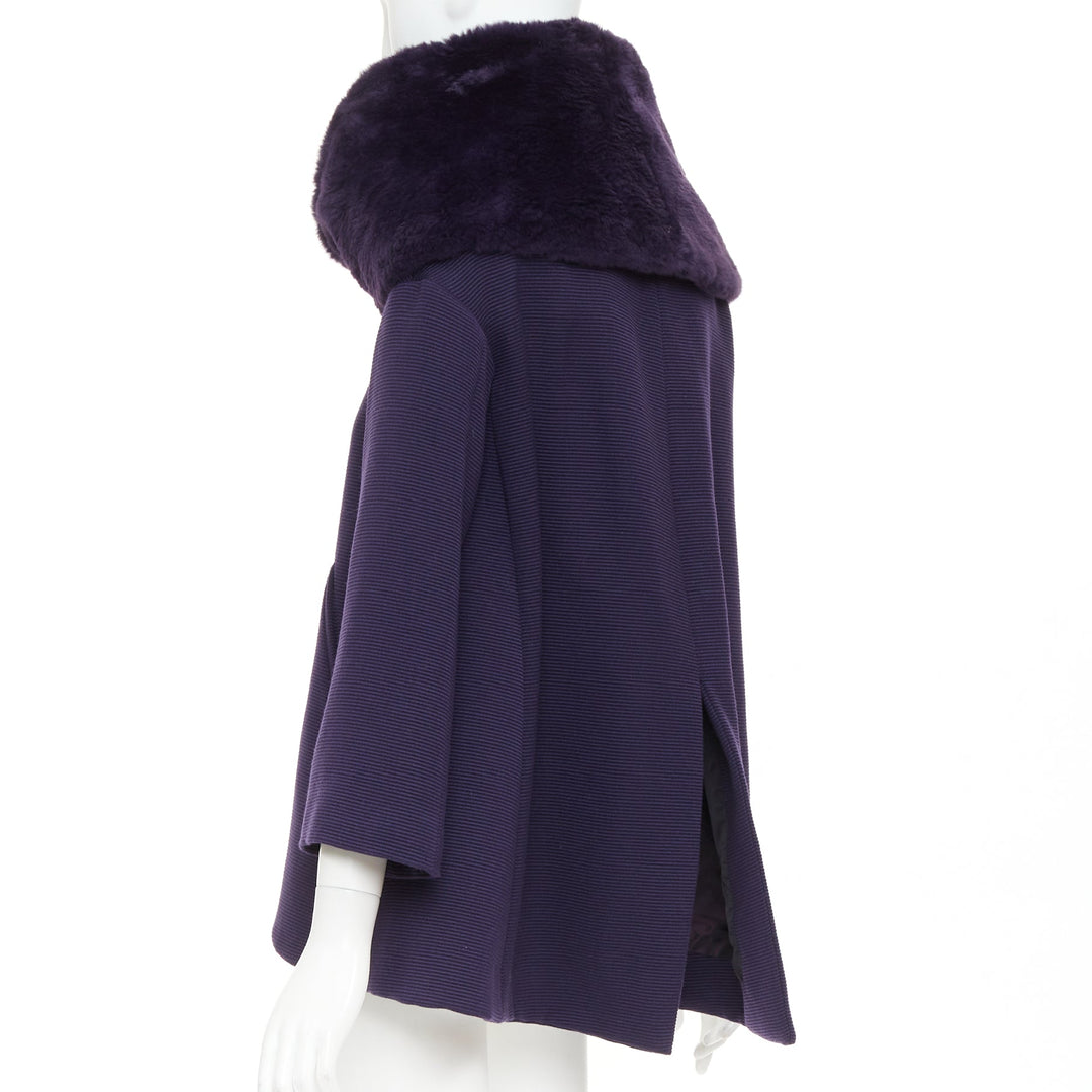 rare ROMEO GIGLI JOYCE pruple virgin wool plush fur collar swing coat IT38 XS
