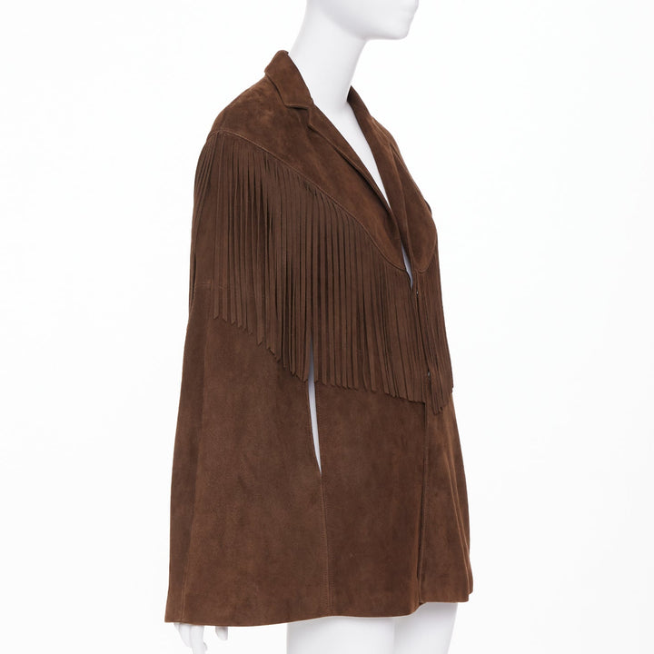 SAINT LAURENT 2015 goat suede western fringe wide sleeve cape jacket FR 36 S