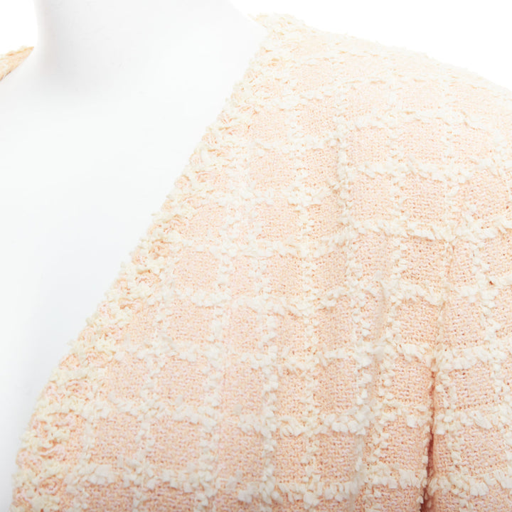rare CHANEL 94P Vintage pink cotton tweed cropped jacket FR40 L