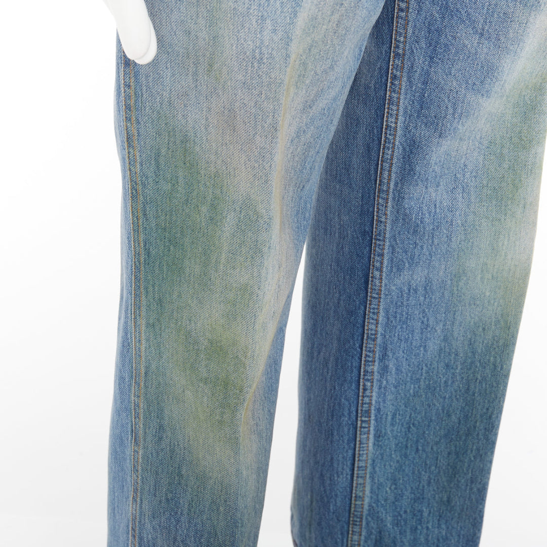 GUCCI 2020 grassstained blue organic denim straight leg jeans 28"