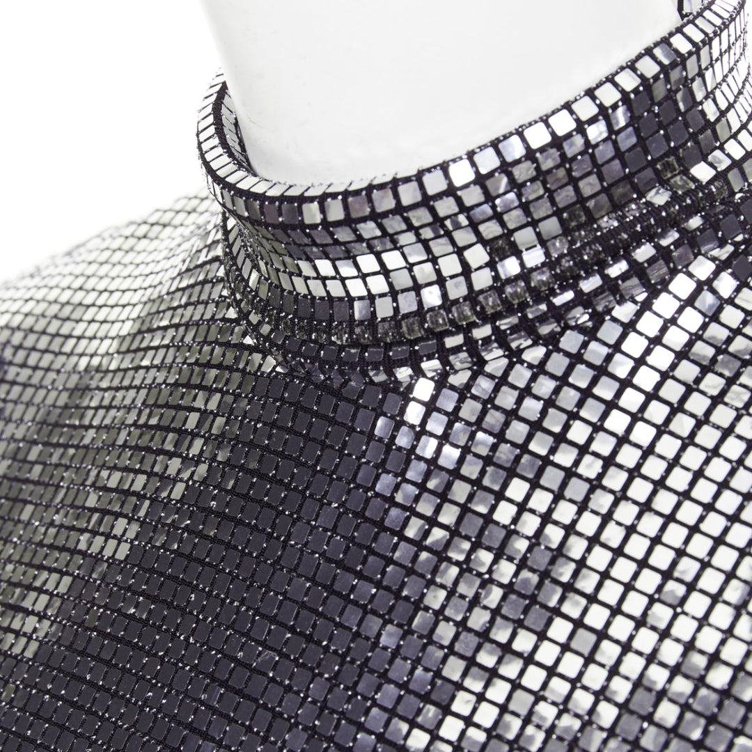 MAISON MARGIELA MM6 2023 silver disco ball sequinned stretch long sleeve top S