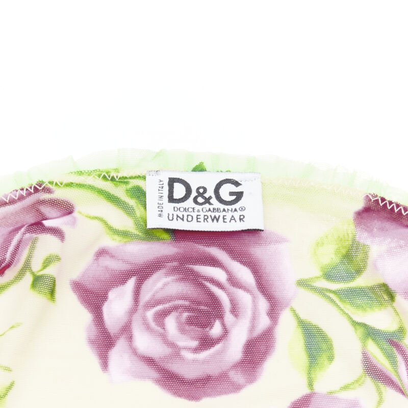 D&G DOLCE GABBANA Vintage Y2K pink rose green ruffle trim cami tank top XS