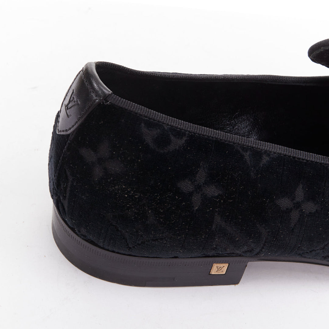 LOUIS VUITTON Auteuil Velvet Monogram Smoking Slipper tux loafer shoes UK6