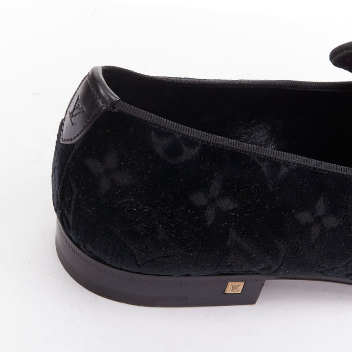 LOUIS VUITTON Auteuil Velvet Monogram Smoking Slipper tux loafer shoes UK6