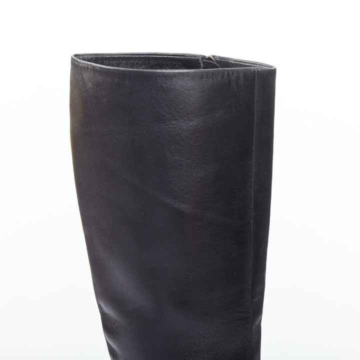 PRADA black leather cone heel pointy toes tall calf boots EU39