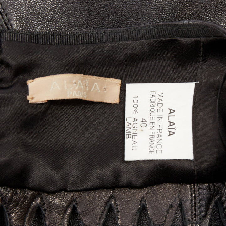 ALAIA black lambskin leather topstitched geometric cut out pencil skirt FR40 L