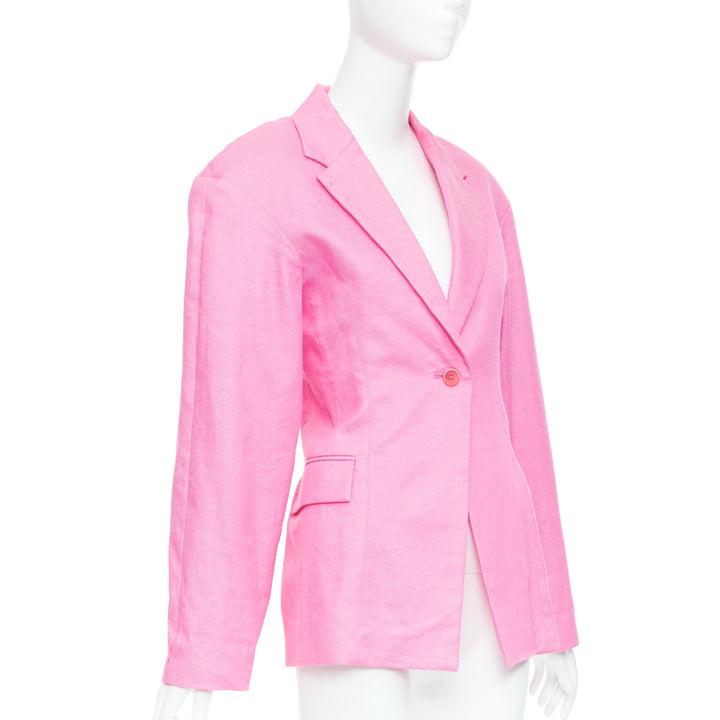 JACQUEMUS Le Splash Fresa hot pink linen twill fitted waist blazer FR36 S