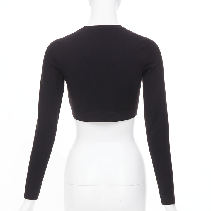 ALAIA fine knit cropped black virgin wool blend button up shrug cardigan FR36 S