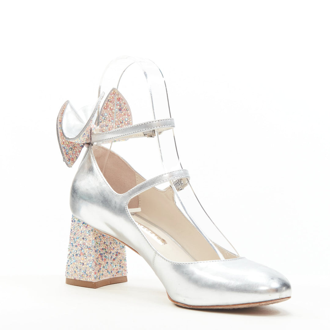 SOPHIA WEBSTER metallic silver crystal encrusted butterfly maryjane heel EU37