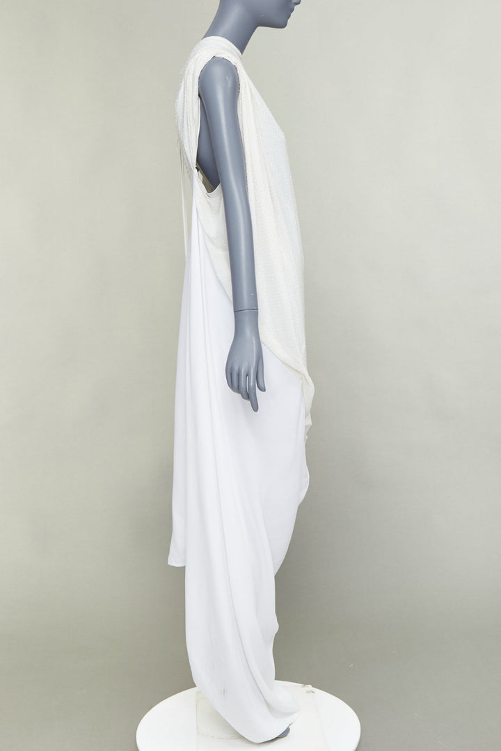 FERRAGAMO Maximilian Davis 2023 Bridal white crystal draped asymmetric gown IT4