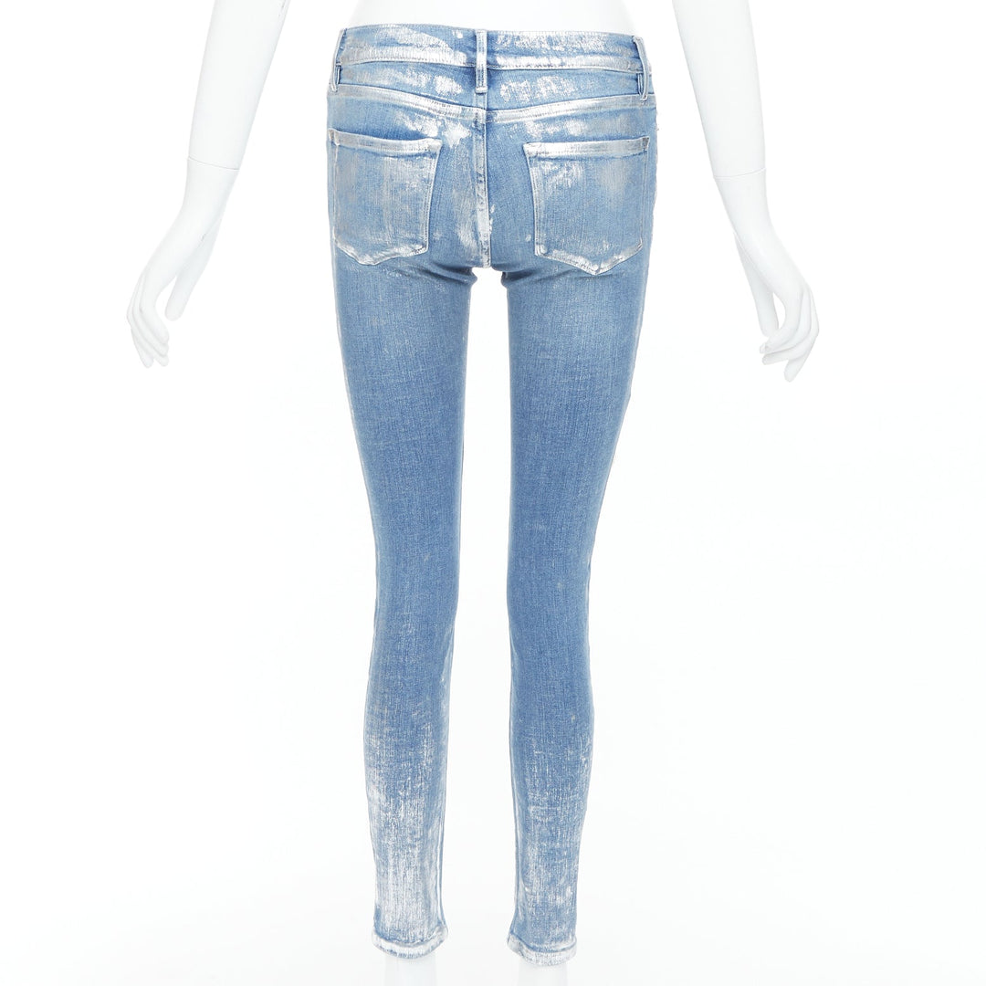 FRAME Le Skinny de Jeanne metallic silver coated blue jeans 25"