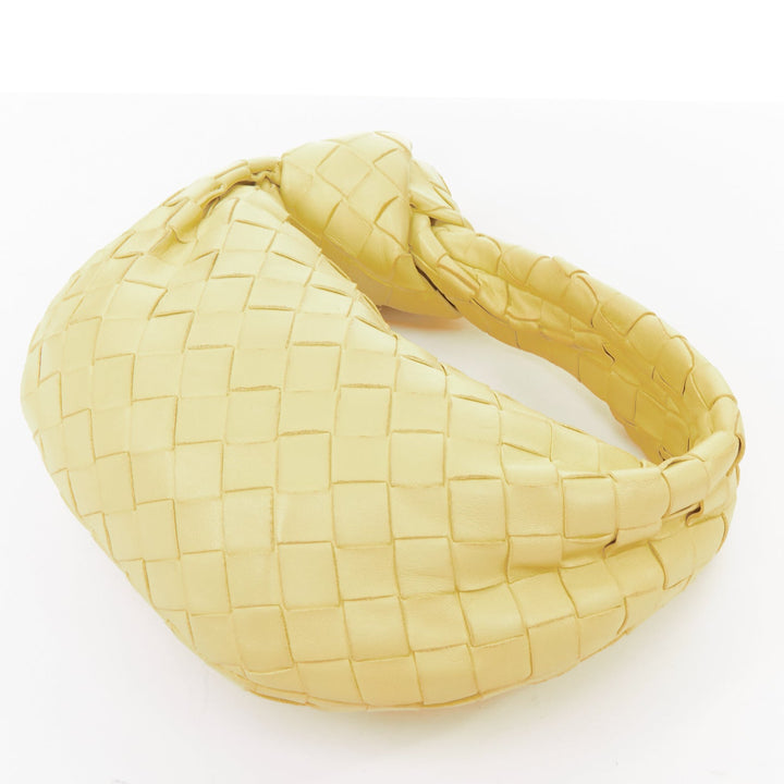 BOTTEGA VENETA Jodie Mini pastel yellow lambskin intrecciato woven knot hobo bag