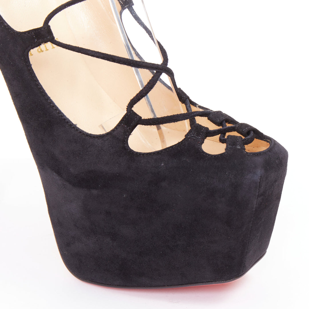 CHRISTIAN LOUBOUTIN Ghildarc 160 suede square toe lace up platform pumps EU37.5