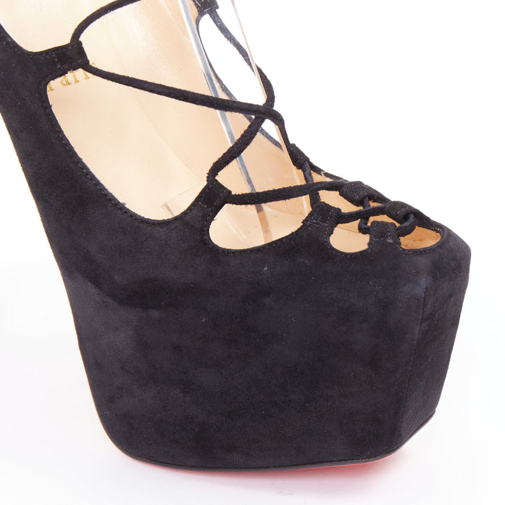 CHRISTIAN LOUBOUTIN Ghildarc 160 suede square toe lace up platform pumps EU37.5