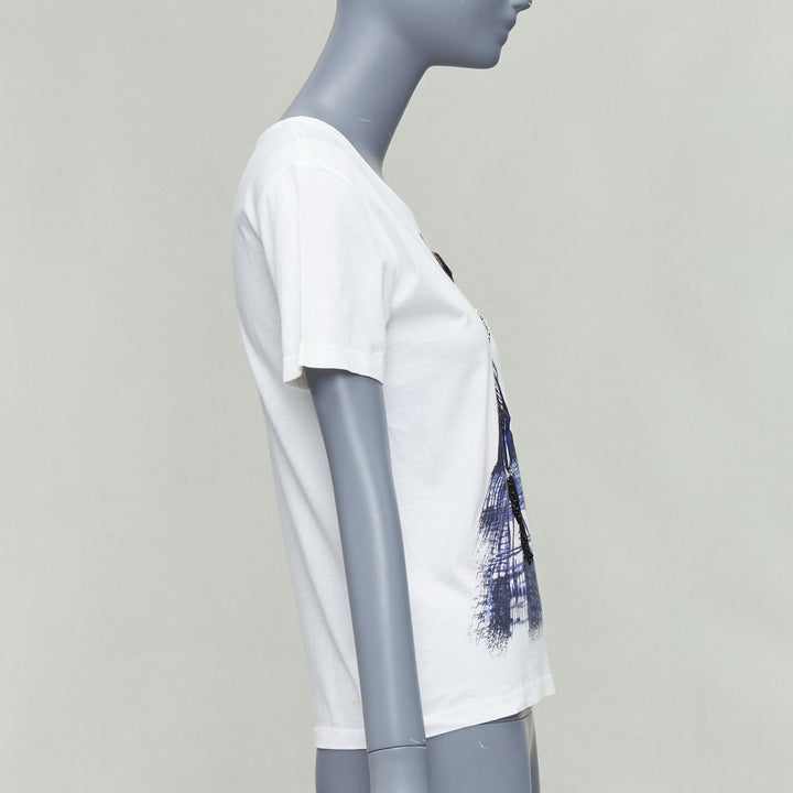 PRADA 2010 blue black runway model applique cream cotton tshirt S