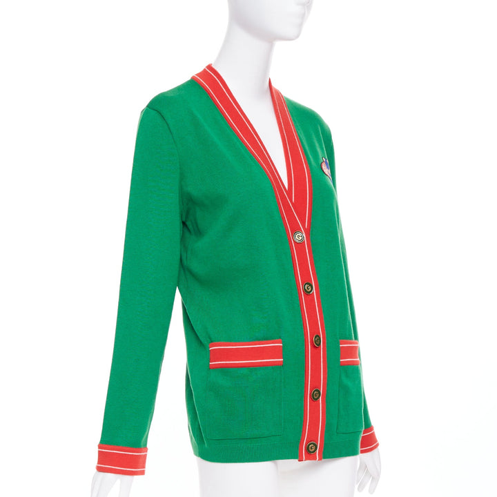 GUCCI Michele green cotton cashmere Bee embroidered cardigan XXS