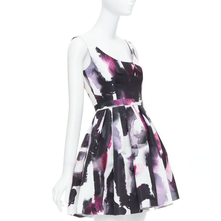 ALEXANDER MCQUEEN 2022 purple watercolor Graffiti flared short dress IT38 XS