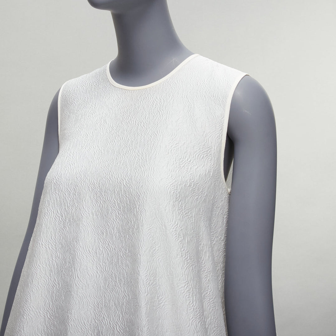 CECILIE BAHNSEN white silk blend jacquard sleeveless babydoll midi dress UK6 XS