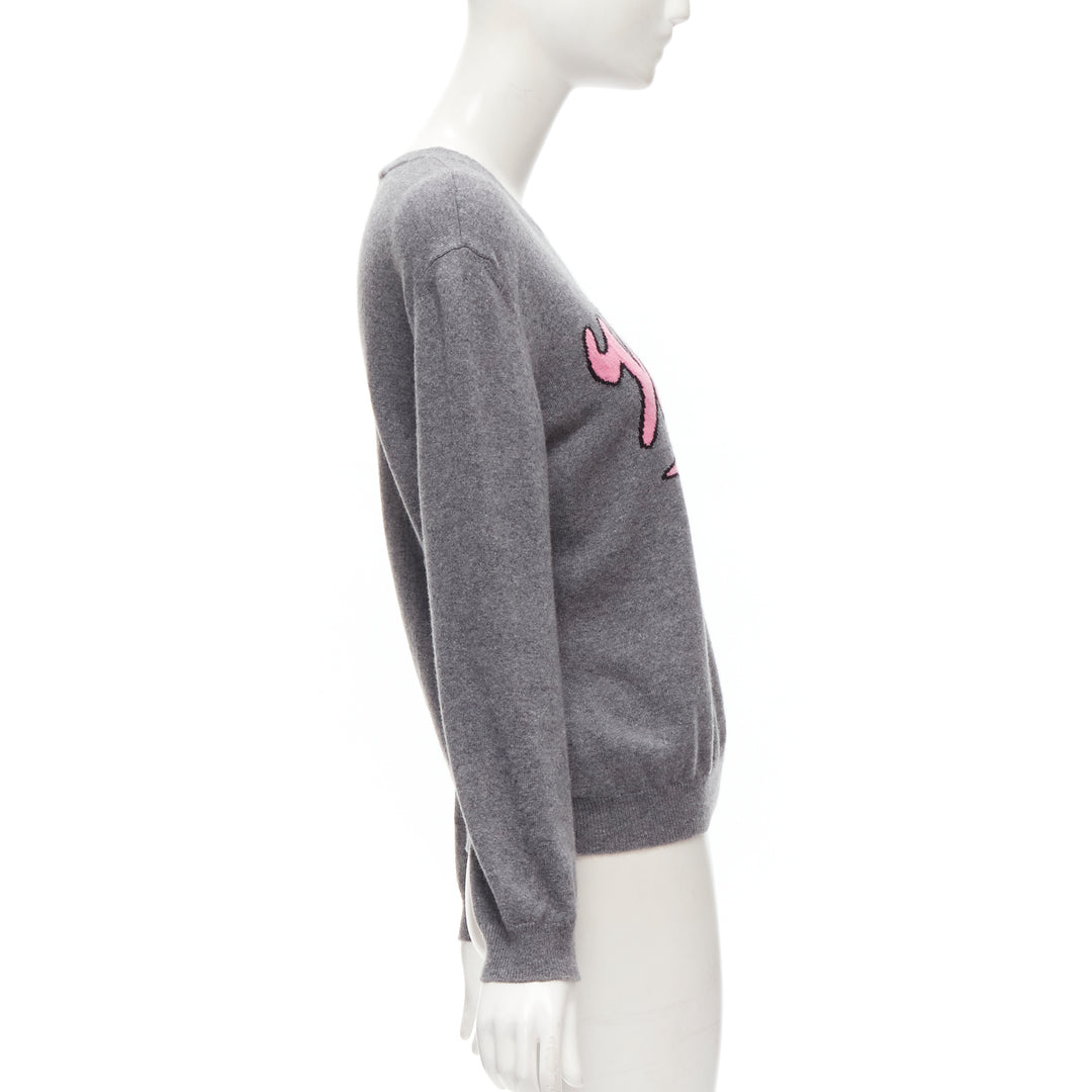 VALENTINO grey virgin wool cashmere pink cursive graphic logo sweater top M