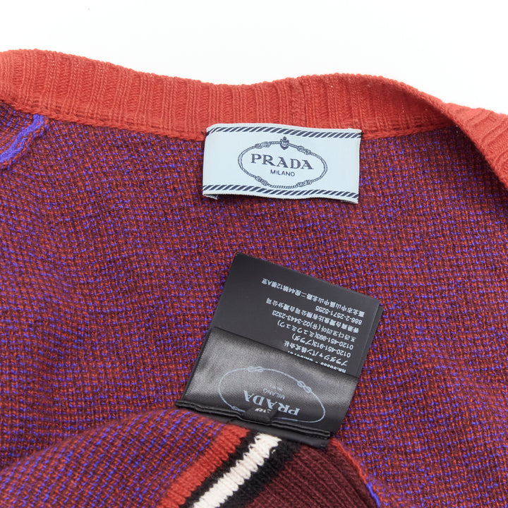 PRADA 2018 purple wool cashmere racing logo chevron intarsia cardigan IT38 XS
