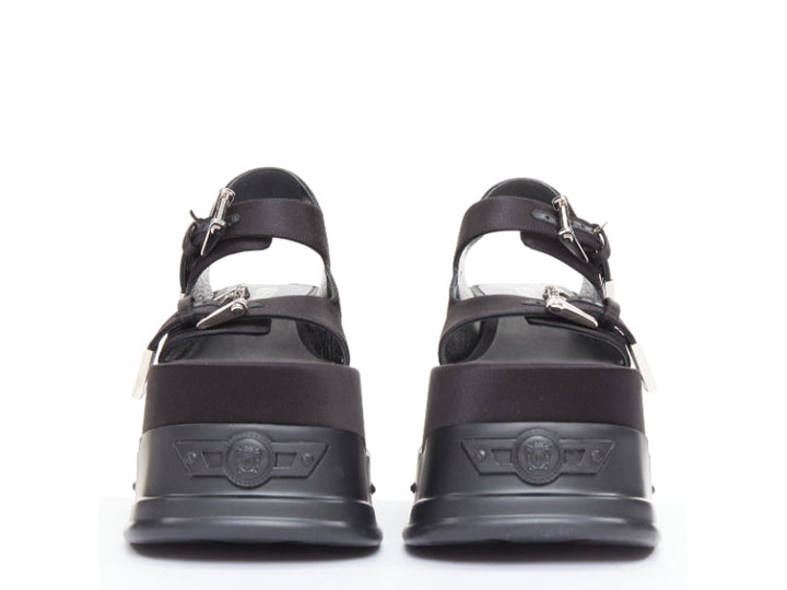 new VERSACE Anthem 120 Black satin silver Medusa buckle platform sandals EU38