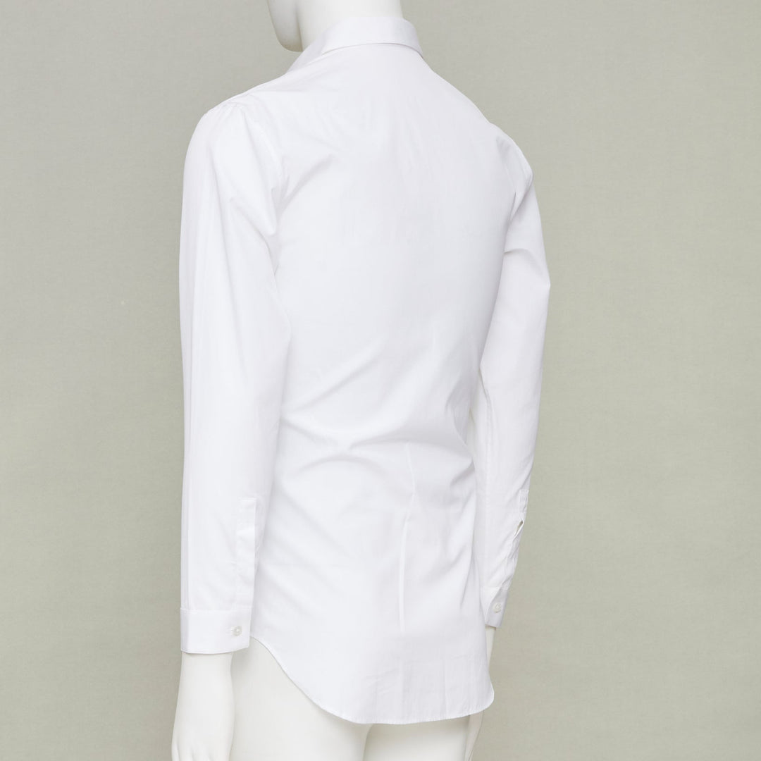 DIOR HOMME white solid cotton bee embroidered logo button down shirt EU37 XS