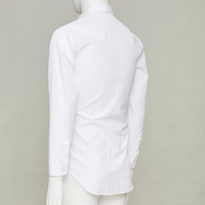 DIOR HOMME white solid cotton bee embroidered logo button down shirt EU37 XS