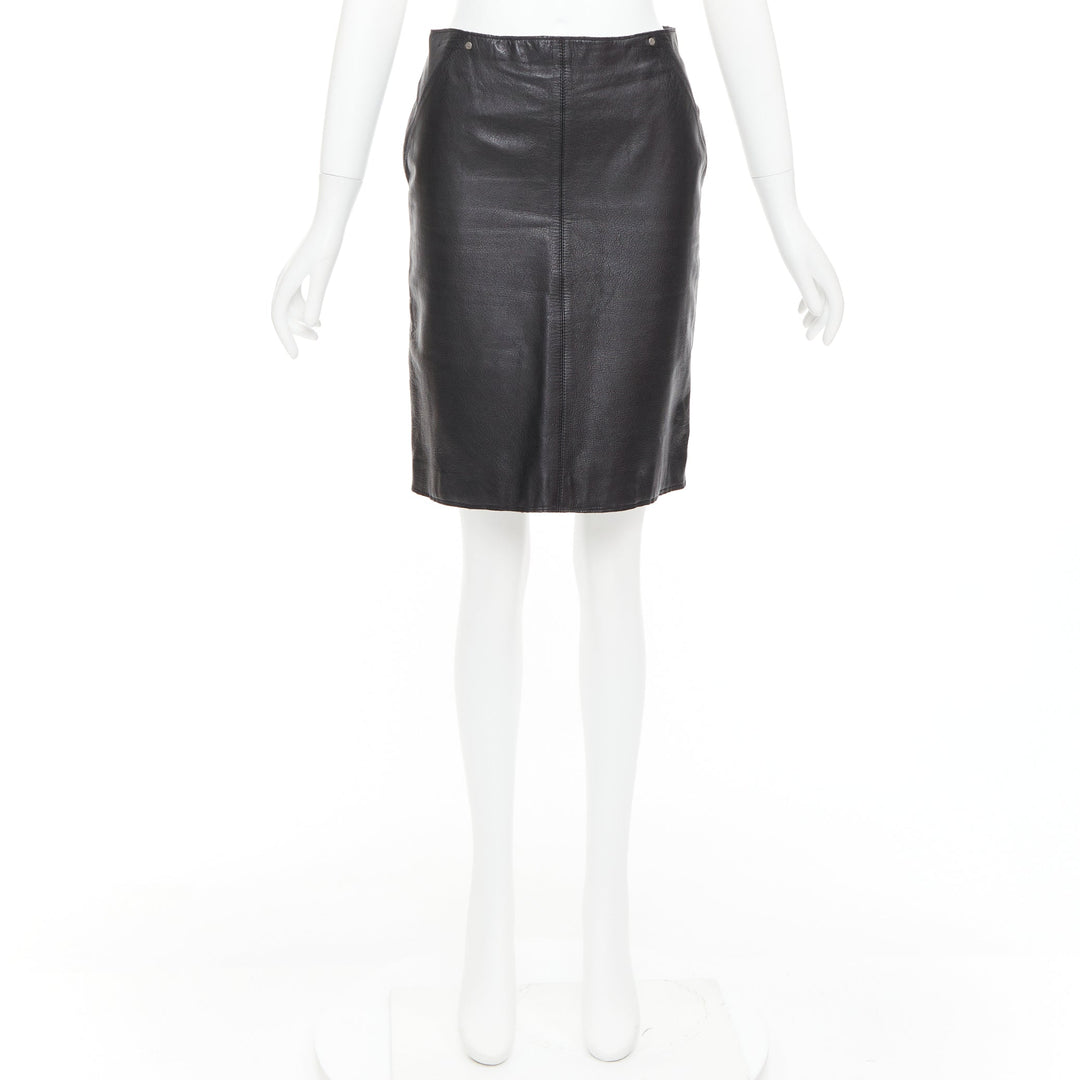 VERSACE SPORT Vintage black leather medusa print pencil skirt IT40 S