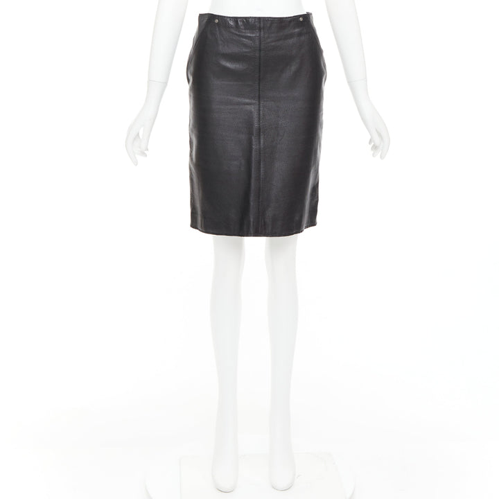VERSACE SPORT Vintage black leather medusa print pencil skirt IT40 S