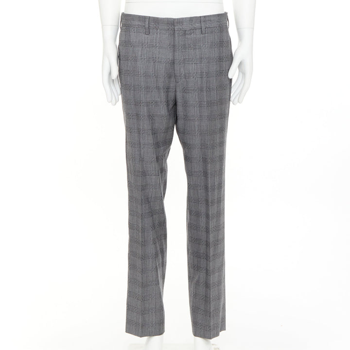 VERSACE grey wool silk checkered straight leg trousers IT50 L