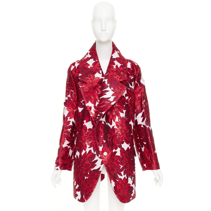 COMME DES GARCONS 2020 inside out red floral brocade trapeze wide lapels coat XS