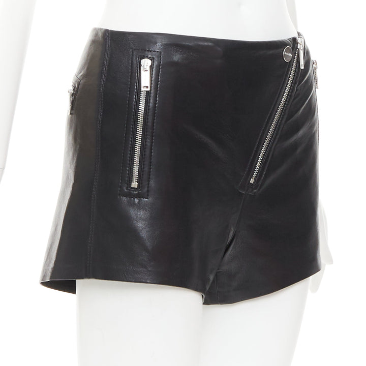 NANUSHKA black faux leather diagonal zip short mini biker shorts XXS