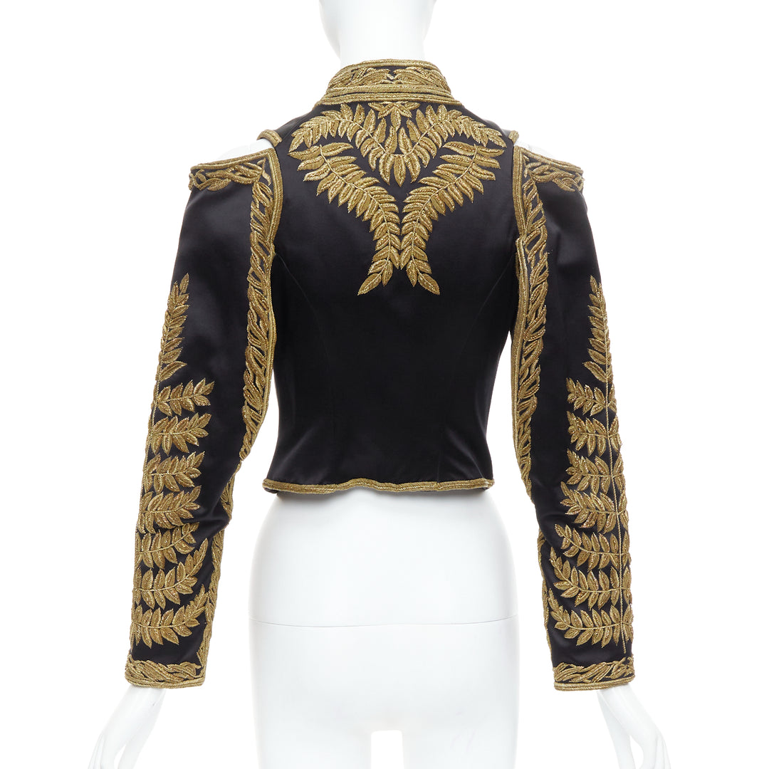 rare ALEXANDER MCQUEEN 2011 Runway gold foliage embroidery military IT38 XS