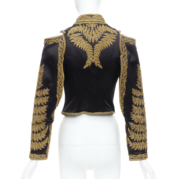 rare ALEXANDER MCQUEEN 2011 Runway gold foliage embroidery military IT38 XS