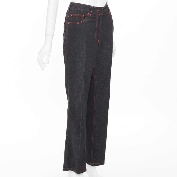 DOLCE GABBANA Vintage black viscose red topstitch high waisted jeans IT38 XS