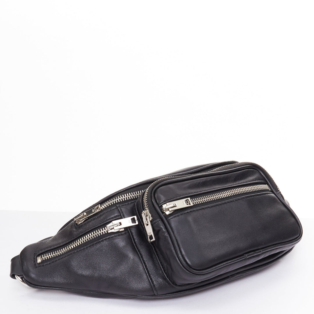 ALEXANDER WANG Attica black leather silver multi zip waist belt bag