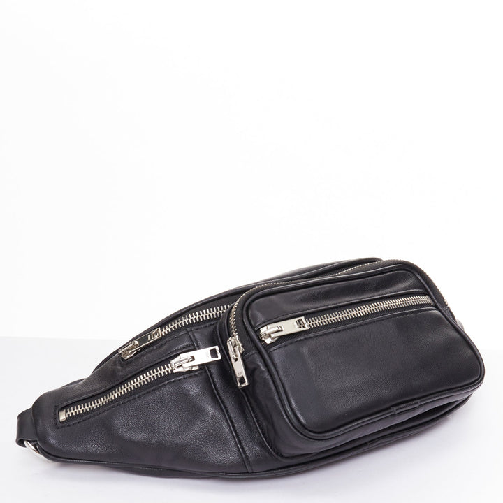 ALEXANDER WANG Attica black leather silver multi zip waist belt bag