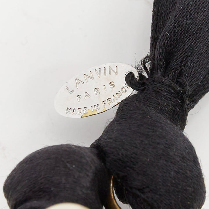 LANVIN Collier multi pearl beads black ribbon statement necklace