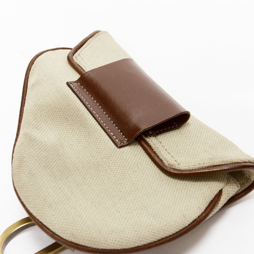 CHRISTIAN DIOR John Galliano Vintage Saddle D beige canvas leather bag pouch
