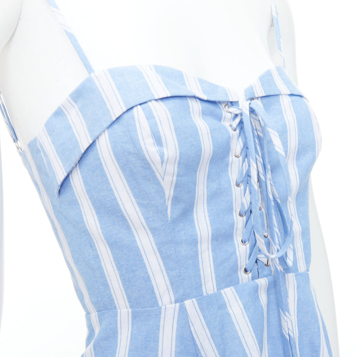 REFORMATION Lorimer blue white striped lace up mini dress US2 S