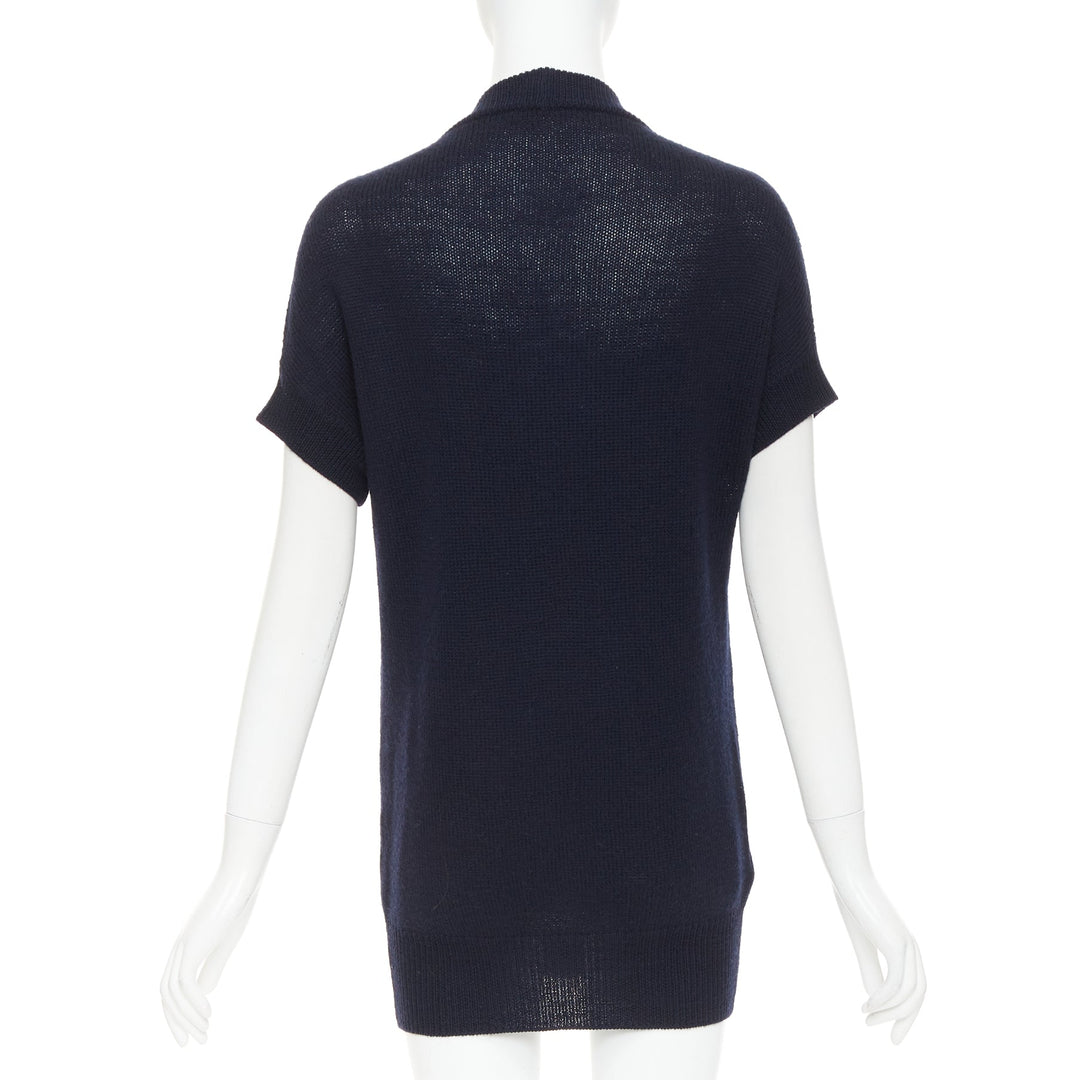 PRADA 100% virgin wool navy blue short sleeve snap button V-neck cardigan IT40 S