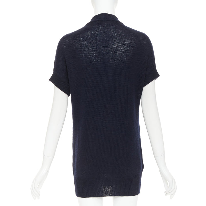 PRADA 100% virgin wool navy blue short sleeve snap button V-neck cardigan IT40 S