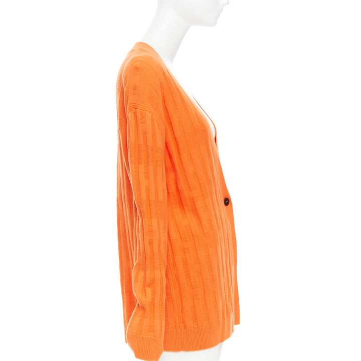HERMES  H intarsia orange virgin wool V neck oversized cardigan FR36 S