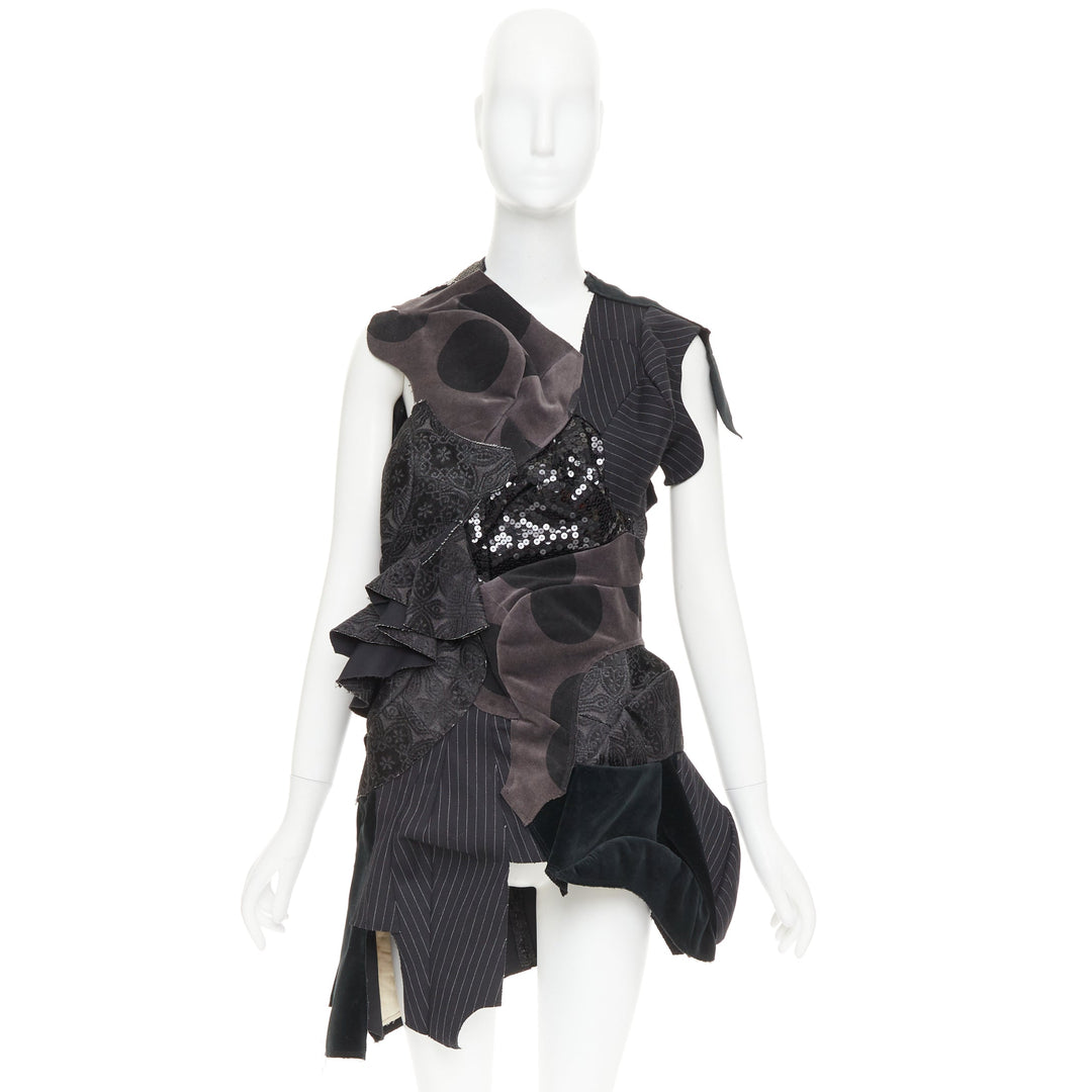 rare COMME DES GARCONS 2009 Runway black patchwork mini skirt