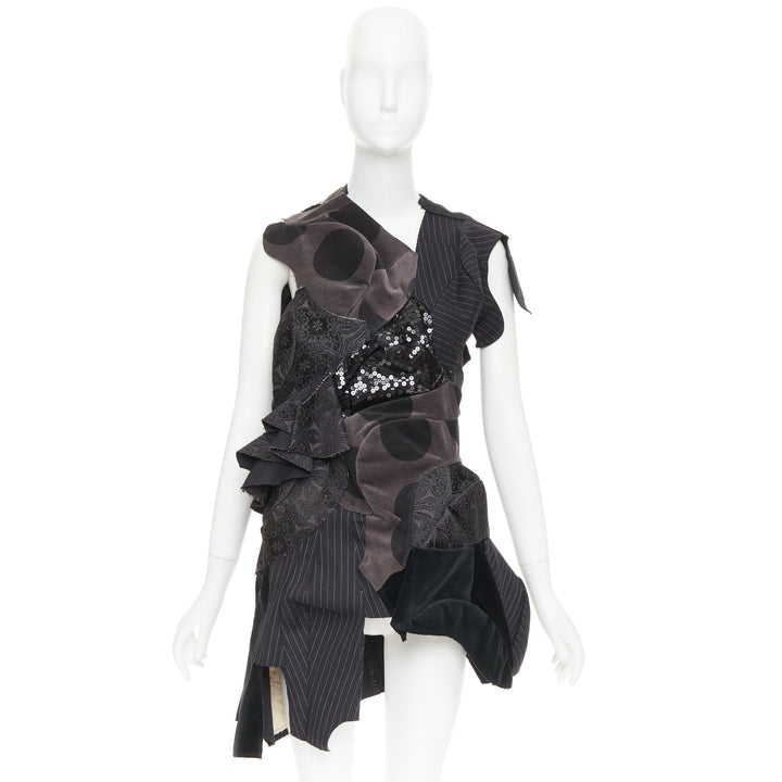 rare COMME DES GARCONS 2009 Runway black patchwork mini skirt