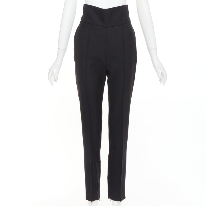 ALEXANDRE VAUTHIER black 100% wool high waisted pleat front cropped pants FR36 M
