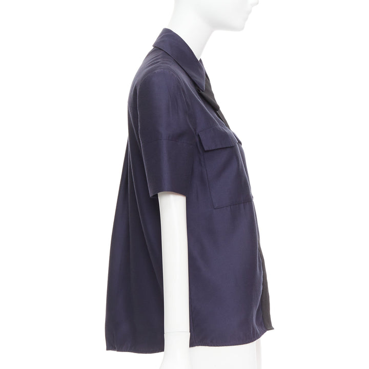 VVB VICTORIA BECKHAM navy black trimmed boxy utility shirt UK6 S